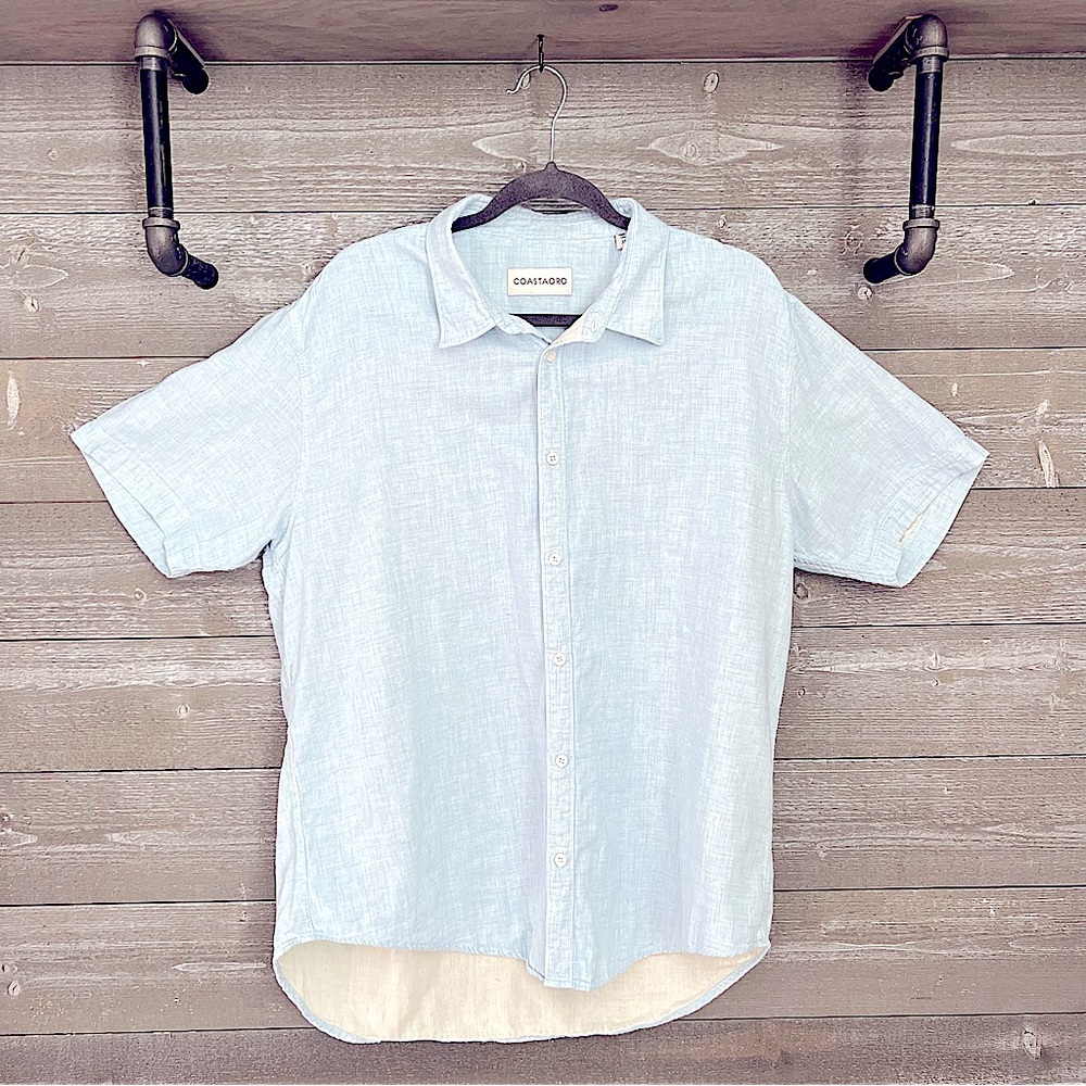 Coastaoro | Men's Light Blue White Heather Short Sleeve Button Front Shirt XL